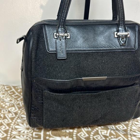 COACH Taylor Bowler Satchel WOOL/LEATHER Black MSRP 498 - Picture 2 of 14